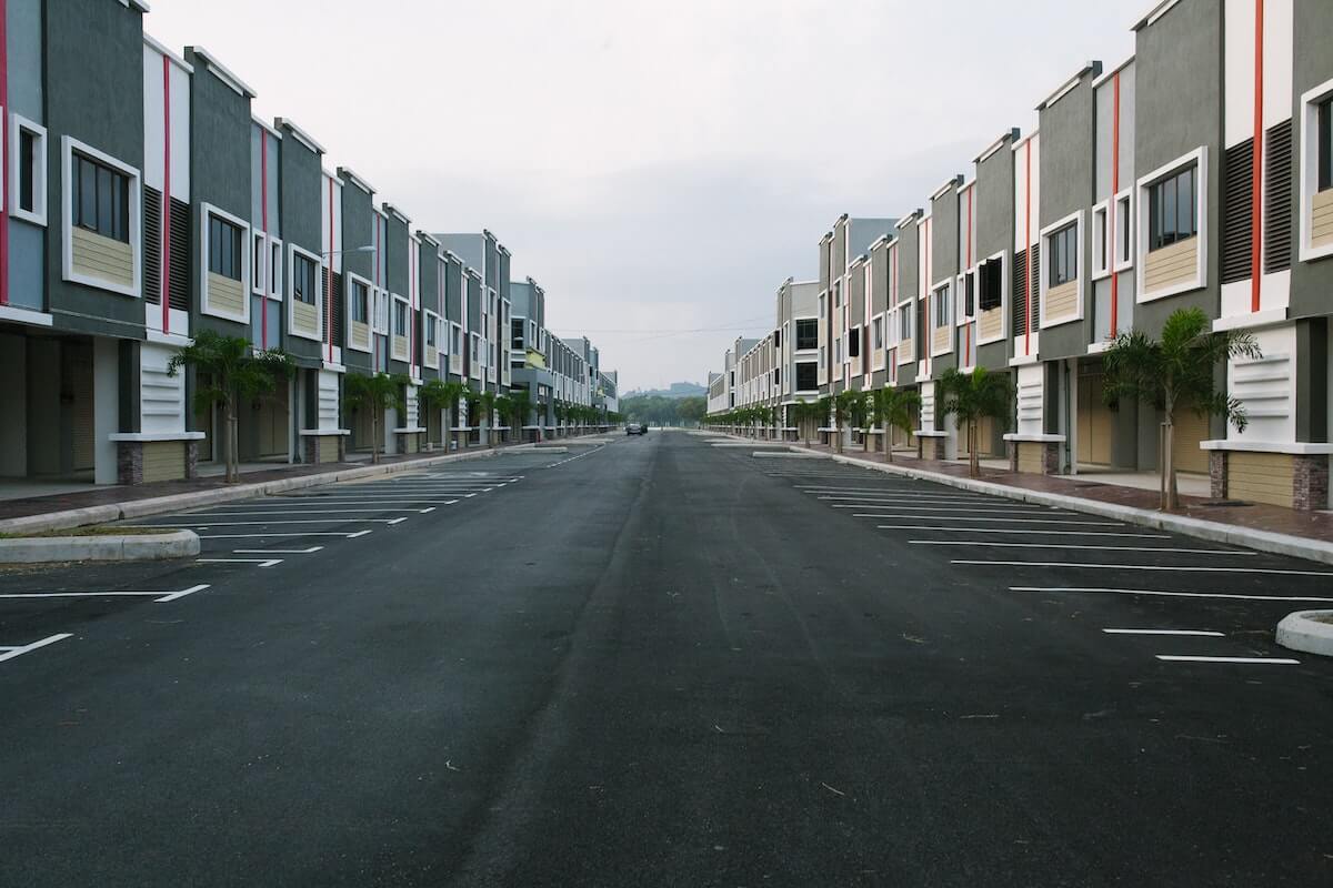 road of identical looking condos across from one another